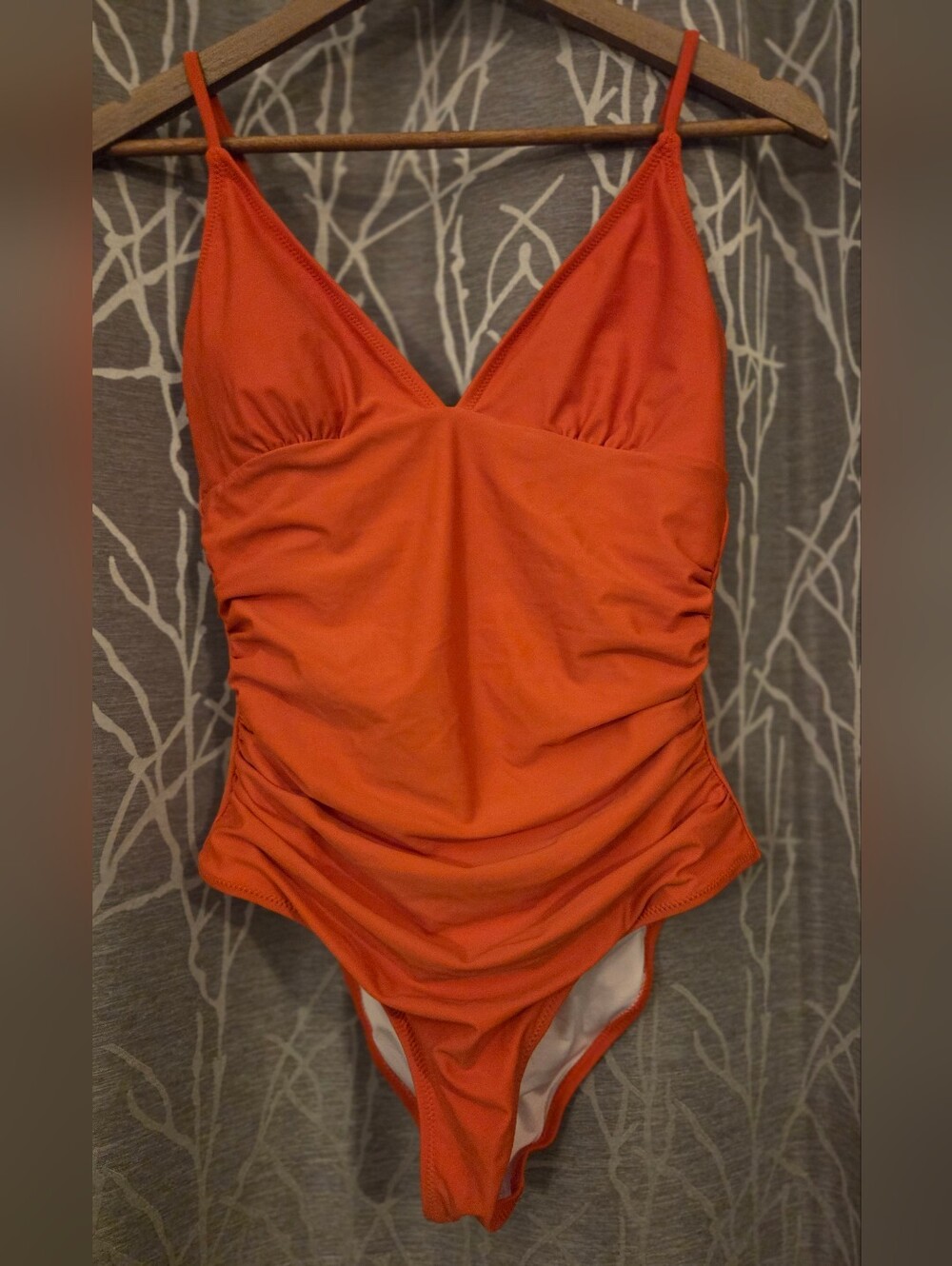 Vibrant Orange Ruched One-Piece Swimsuit . Size M